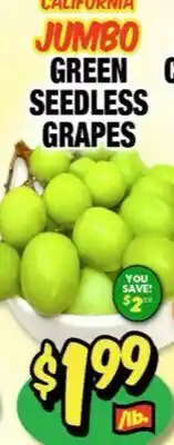 Western Beef CALIFORNIA JUMBO GREEN SEEDLESS GRAPES offer