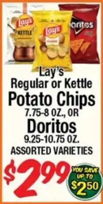 Western Beef Lay's Regular or Kettle Potato Chips 7.75-8 OZ., OR Doritos 9.25-10.75 OZ offer