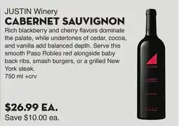 Bristol Farms JUSTIN Winery CABERNET SAUVIGNON offer