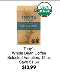 Bristol Farms Tony's Whole Bean Coffee offer