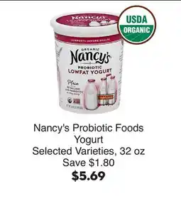 Bristol Farms Nancy's Probiotic Foods Yogurt offer