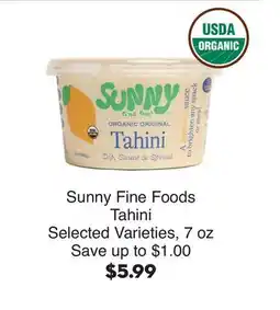 Bristol Farms Sunny Fine Foods Tahini offer
