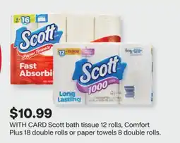 CVS Scott bath tissue 12 rolls, Comfort Plus 18 double rolls or paper towels 8 double rolls offer