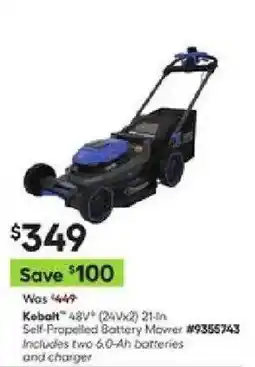 Lowe's Kobalt 48V 24Vx2 21-In Self-Propelled Battery Mower offer