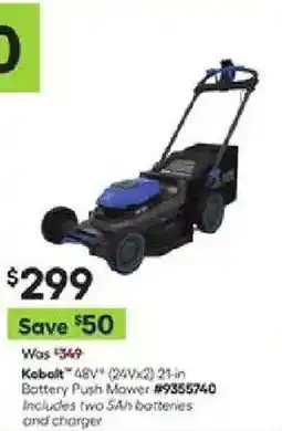 Lowe's Kobalt 48V (24Vx2) 21-in Battery Push Mower offer