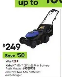 Lowe's Kobalt 48V 24Vx2 17-in Battery Push Mower offer