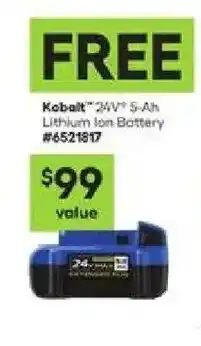 Lowe's Kobalt 24V 5-Ah Lithium Ion Battery offer
