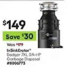 Lowe's InSinkErator Badger 7XL 3/4-HP Garbage Disposal offer