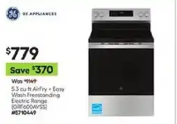Lowe's Ge Appliances 5.3 cu ft AirFry + Easy Wash Freestanding Electric Range offer