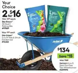 Lowe's Sta-Green potting mix and tree & shrub garden soil offer