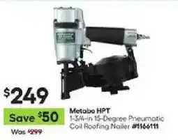 Lowe's Metabo HPT 1-3/4-in 15-Degree Pneumatic Coil Roofing Nailer offer