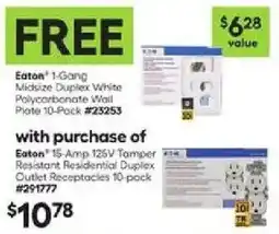 Lowe's Eaton 1-Gang Midsize Duplex White Polycarbonate Wall Plate 10-Pack offer