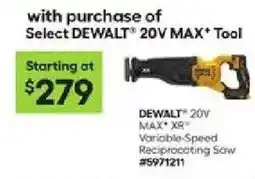Lowe's DeWalt 20v max* xr* variable-speed reciprocating saw offer