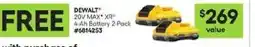 Lowe's DeWalt 20v max xr 4-ah battery 2-pack offer