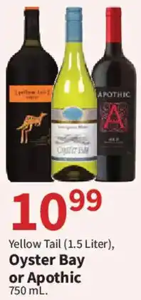 Food City Yellow Tail, Oyster Bay or Apothic offer