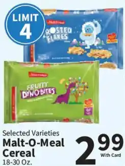 Food City Selected Varieties Malt-O-Meal Cereal offer