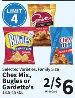Food City Chex Mix, Bugles or Garetto's offer