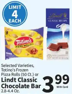 Food City Totino's Frozen Pizza Rolls or Lindt Classic Chocolate Bar offer