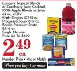 Pavilions Langers Tropical Blends or Cranberry Juice Cocktail, 100% Apple Blends or Juice offer