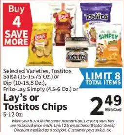 Food City Selected Varieties, Tostitos Salsa or Lay's or Tostitos Chips offer