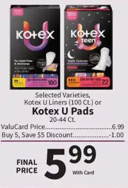 Food City Kotex U Liners or Kotex U Pads offer