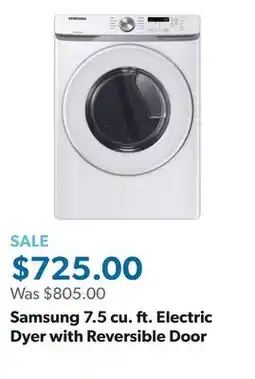 Sam's Club Samsung 7.5 cu. ft. Electric Dyer with Reversible Door offer