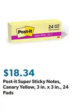 Sam's Club Post-it Super Sticky Notes, Canary Yellow, 3 in. x 3 in., 24 Pads offer