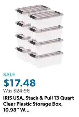 Sam's Club IRIS USA, Stack & Pull 13 Quart Clear Plastic Storage Box, 10.98 W x 16.50 L x 6.53 H, 8 Piece Set offer
