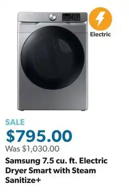 Sam's Club Samsung 7.5 cu. ft. Electric Dryer Smart with Steam Sanitize+ offer