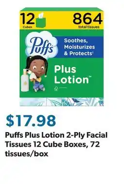 Sam's Club Puffs Plus Lotion 2-Ply Facial Tissues 12 Cube Boxes, 72 tissues/box offer