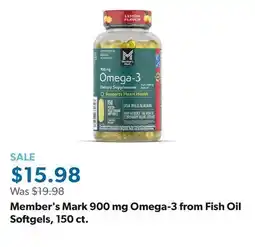Sam's Club Member's Mark 900 mg Omega-3 from Fish Oil Softgels, 150 ct offer