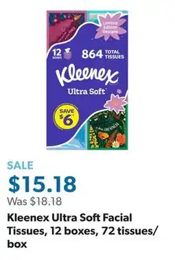 Sam's Club Kleenex Ultra Soft Facial Tissues, 12 boxes, 72 tissues/box offer
