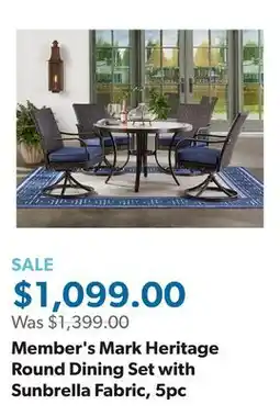 Sam's Club Member's Mark Heritage Round Dining Set with Sunbrella Fabric, 5pc offer