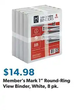 Sam's Club Member's Mark 1 Round-Ring View Binder, White, 8 pk offer