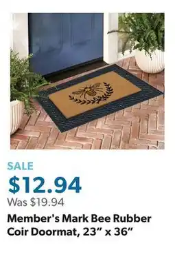 Sam's Club Member's Mark Bee Rubber Coir Doormat, 23 x 36 offer