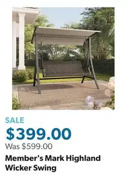 Sam's Club Member's Mark Highland Wicker Swing offer