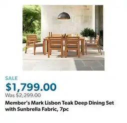 Sam's Club Member's Mark Lisbon Teak Deep Dining Set with Sunbrella Fabric, 7pc offer