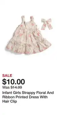 TJ Maxx Infant Girls Strappy Floral And Ribbon Printed Dress With Hair Clip offer