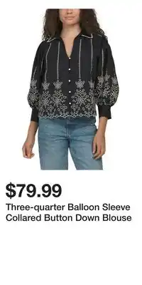 TJ Maxx Three-quarter Balloon Sleeve Collared Button Down Blouse offer