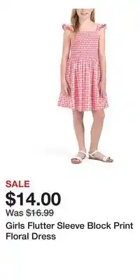 TJ Maxx Girls Flutter Sleeve Block Print Floral Dress offer