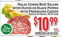 Trade Fair Supermarket HALAL COMBO BEEF SALAMI WITH OLIVES OR BLACK PEPPER WITH PROVOLONE CHEESE offer