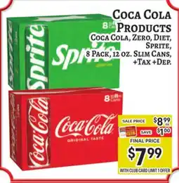 Trade Fair Supermarket Coca-Cola, ZERO, DIET, SPRITE, 8 PACK, 12 OZ. SLIM CANS offer