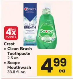 ACME Crest Clean Brush Toothpaste 2.5 oz. Scope Mouthwash 33.8 fl. oz offer