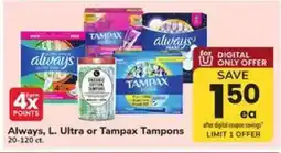 Safeway Always, L. Ultra or Tampax Tampons offer