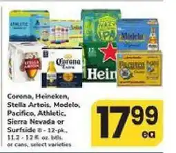 Safeway Corona, Heineken, Stella Artois, Modelo, Pacifico, Athletic, Sierra Nevada or Surfside offer