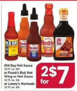 Safeway Old Bay Hot Sauce or Frank's Red Hot Wing or Hot Sauce or Lawry's Marinade offer