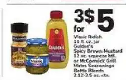 Safeway Vlasic Relish, Gulden's Spicy Brown Mustard, McCormick Grill Mates Seasonings offer
