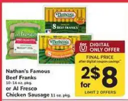 Safeway Nathan's Famous Beef Franks or Al Fresco Chicken Sausage offer