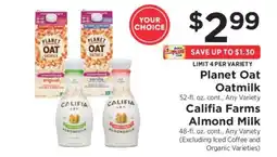 ShopRite Planet Oat Oatmilk / Califia Farms Almond Milk offer