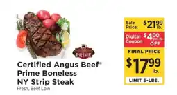ShopRite Certified Angus Beef Prime Boneless NY Strip Steak offer
